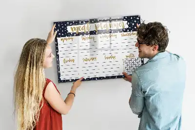 Magnetic glass dry erase board meal planner with stars design