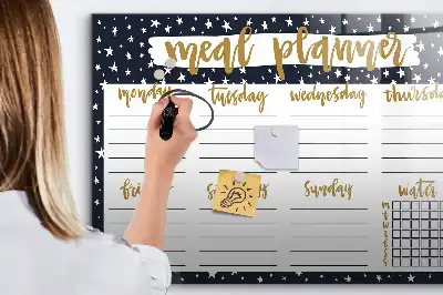 Magnetic glass dry erase board meal planner with stars design