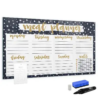 Magnetic glass dry erase board meal planner with stars design