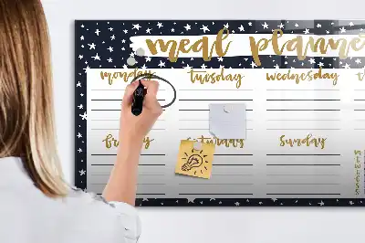 Magnetic glass dry erase board meal planner with stars design