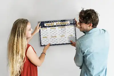 Magnetic glass dry erase board meal planner with stars design