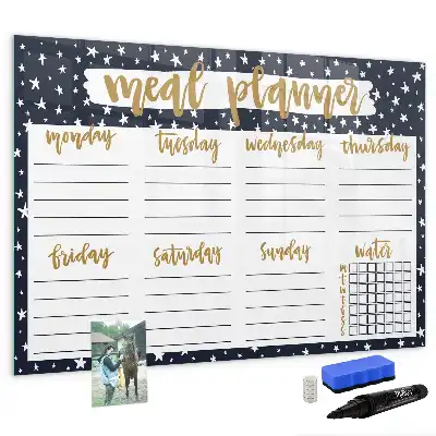 Magnetic glass dry erase board meal planner with stars design
