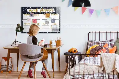 Magnetic glass dry erase board meal planner with stars design