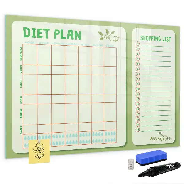 Magnetic glass dry erase board weekly menu planner