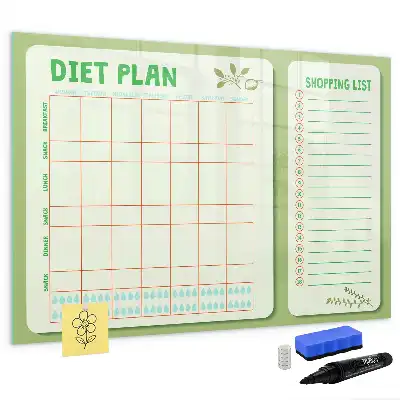 Magnetic glass dry erase board weekly menu planner