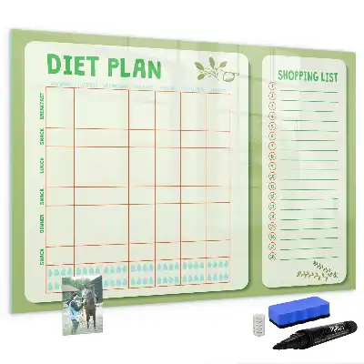 Magnetic glass dry erase board weekly menu planner