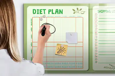 Magnetic glass dry erase board weekly menu planner