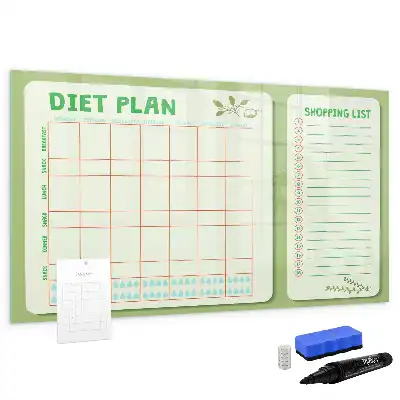 Magnetic glass dry erase board weekly menu planner