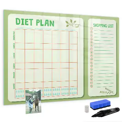 Magnetic glass dry erase board weekly menu planner