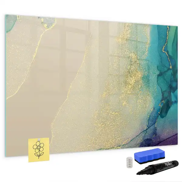 Magnetic glass dry erase board in a colorful marble design