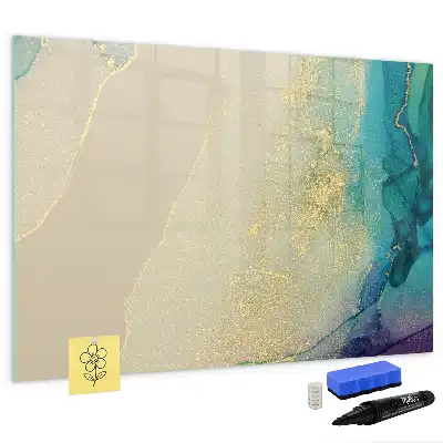 Magnetic glass dry erase board in a colorful marble design