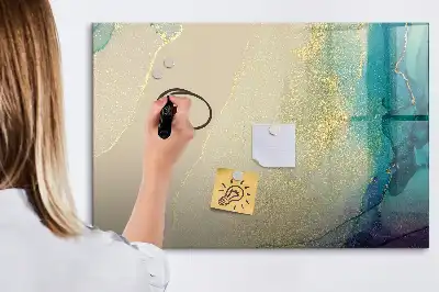 Magnetic glass dry erase board in a colorful marble design