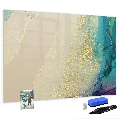Magnetic glass dry erase board in a colorful marble design