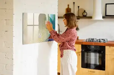 Magnetic glass dry erase board in a colorful marble design