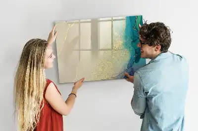 Magnetic glass dry erase board in a colorful marble design