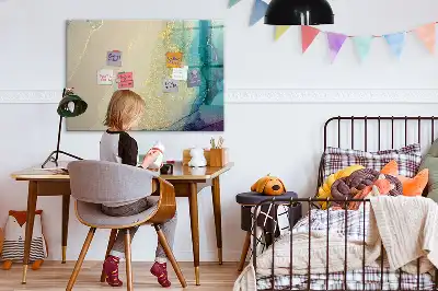 Magnetic glass dry erase board in a colorful marble design