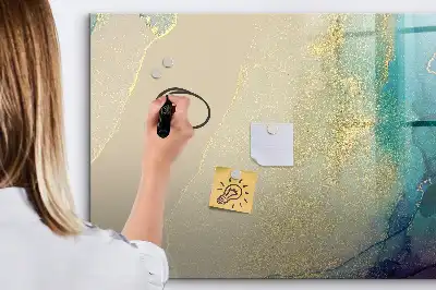 Magnetic glass dry erase board in a colorful marble design