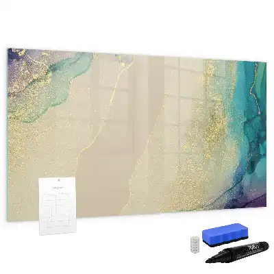 Magnetic glass dry erase board in a colorful marble design