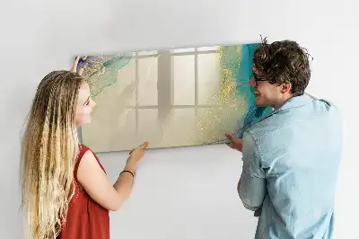 Magnetic glass dry erase board in a colorful marble design