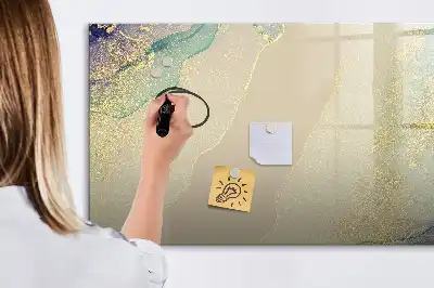 Magnetic glass dry erase board in a colorful marble design