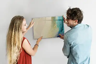 Magnetic glass dry erase board in a colorful marble design
