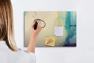 Magnetic glass dry erase board in a colorful marble design