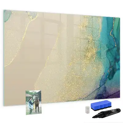 Magnetic glass dry erase board in a colorful marble design