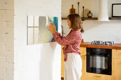 Magnetic glass dry erase board in a colorful marble design