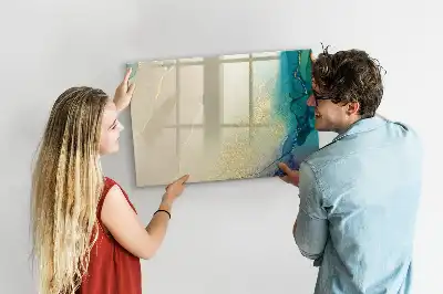 Magnetic glass dry erase board in a colorful marble design