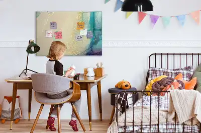 Magnetic glass dry erase board in a colorful marble design