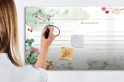 Magnetic glass dry erase board Recipe spot design