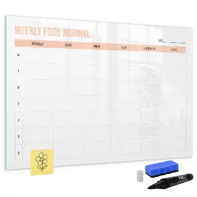 Magnetic glass dry erase board weekly meal planner