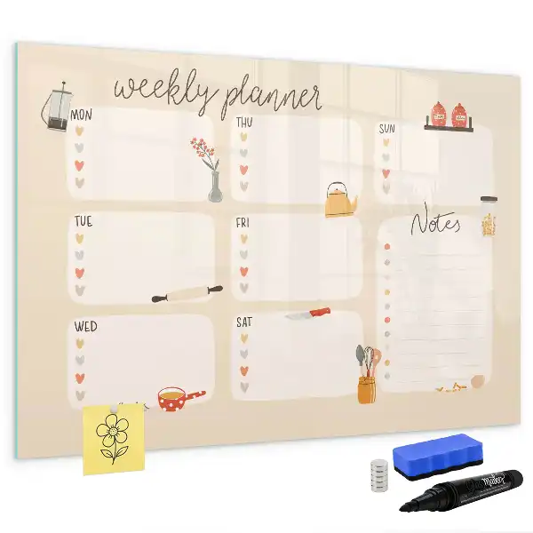 Magnetic glass dry erase board weekly planner