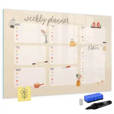 Magnetic glass dry erase board weekly planner