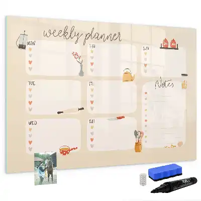Magnetic glass dry erase board weekly planner