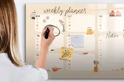 Magnetic glass dry erase board weekly planner