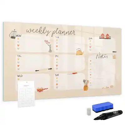 Magnetic glass dry erase board weekly planner