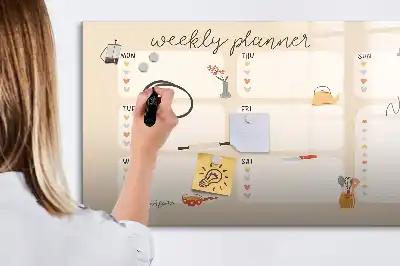 Magnetic glass dry erase board weekly planner
