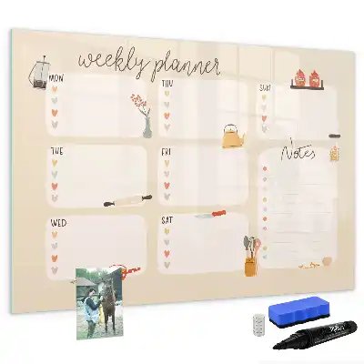 Magnetic glass dry erase board weekly planner