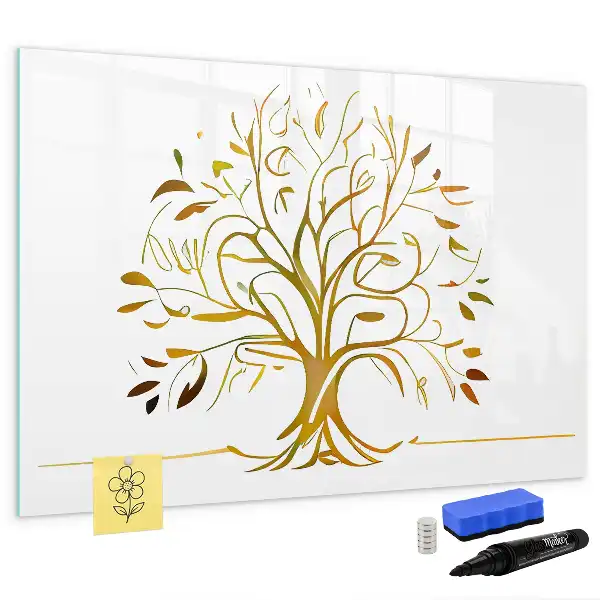 Magnetic glass dry erase board gold tree design
