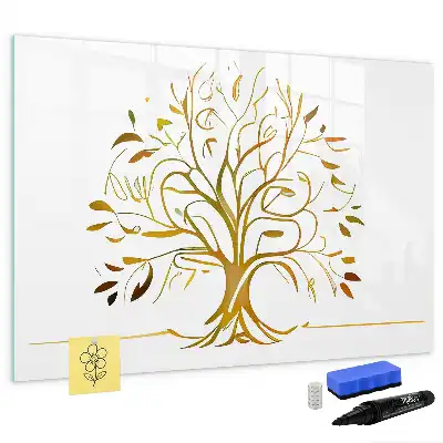 Magnetic glass dry erase board gold tree design