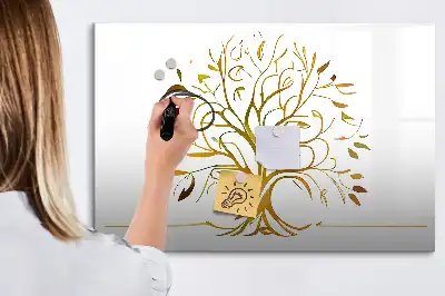 Magnetic glass dry erase board gold tree design