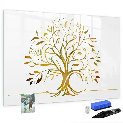 Magnetic glass dry erase board gold tree design