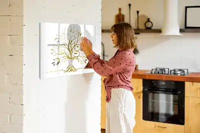 Magnetic glass dry erase board gold tree design