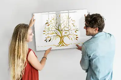 Magnetic glass dry erase board gold tree design