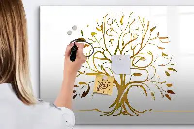 Magnetic glass dry erase board gold tree design