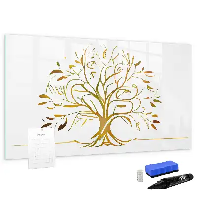 Magnetic glass dry erase board gold tree design