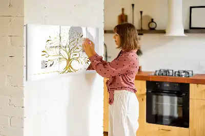 Magnetic glass dry erase board gold tree design