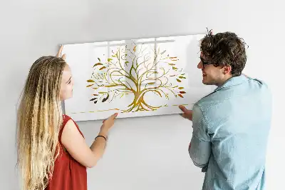 Magnetic glass dry erase board gold tree design