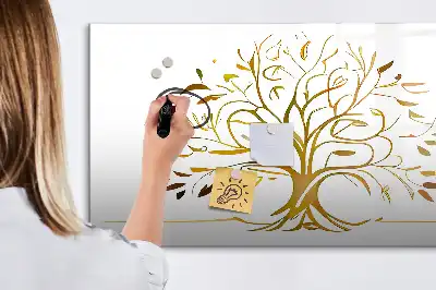 Magnetic glass dry erase board gold tree design